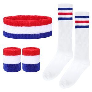 6779 5 Pieces Striped Sweatbands Sock Set Sports Headband High